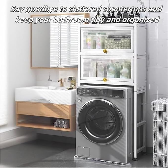 Over Washer and Dryer Storage Shelf Freestanding Laundry Room Organizer Cabinet Gap Shelf for Bathroom Utility Room with Doors Space Saver(Black)