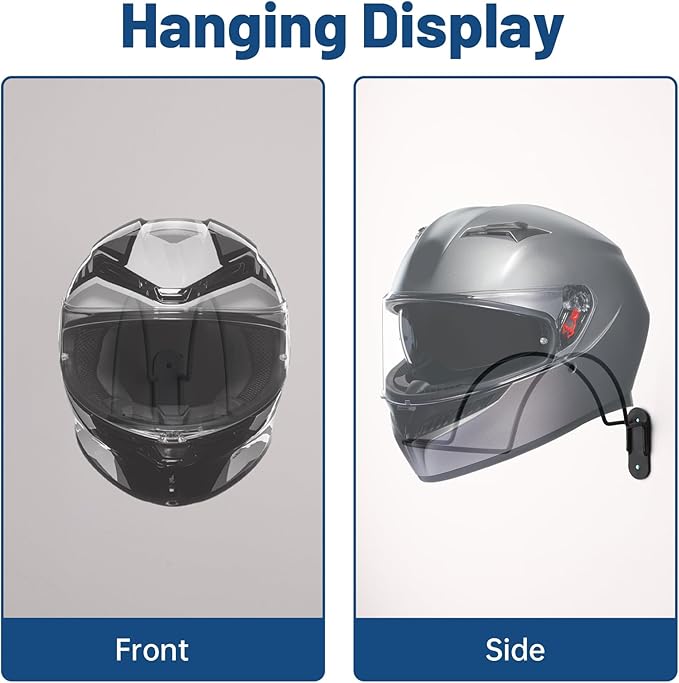 2 Pcs Helmet Rack Hanger Wall Mount Display, Helmet Holder Hooks Wall Mount for Equestrian Motorcycle Hat - White & Black