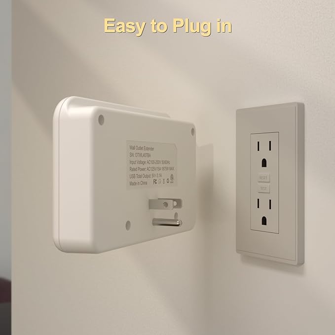 Overtop Wall Outlet Extender Surge Protector with 4 AC Outlets, 4 USB Ports(1 USB C) Multi Plug Expander Charger for Home, Dorm, Classroom, Travel