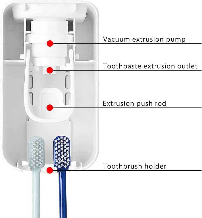 2 Slot Toothbrush Holder and Toothpaste Dispenser Wall Mounted, Automatic Toothpaste Squeezer, 2 in 1 Tooth Brush Toothpaste Organizer for Shower (Grey 2Pack)
