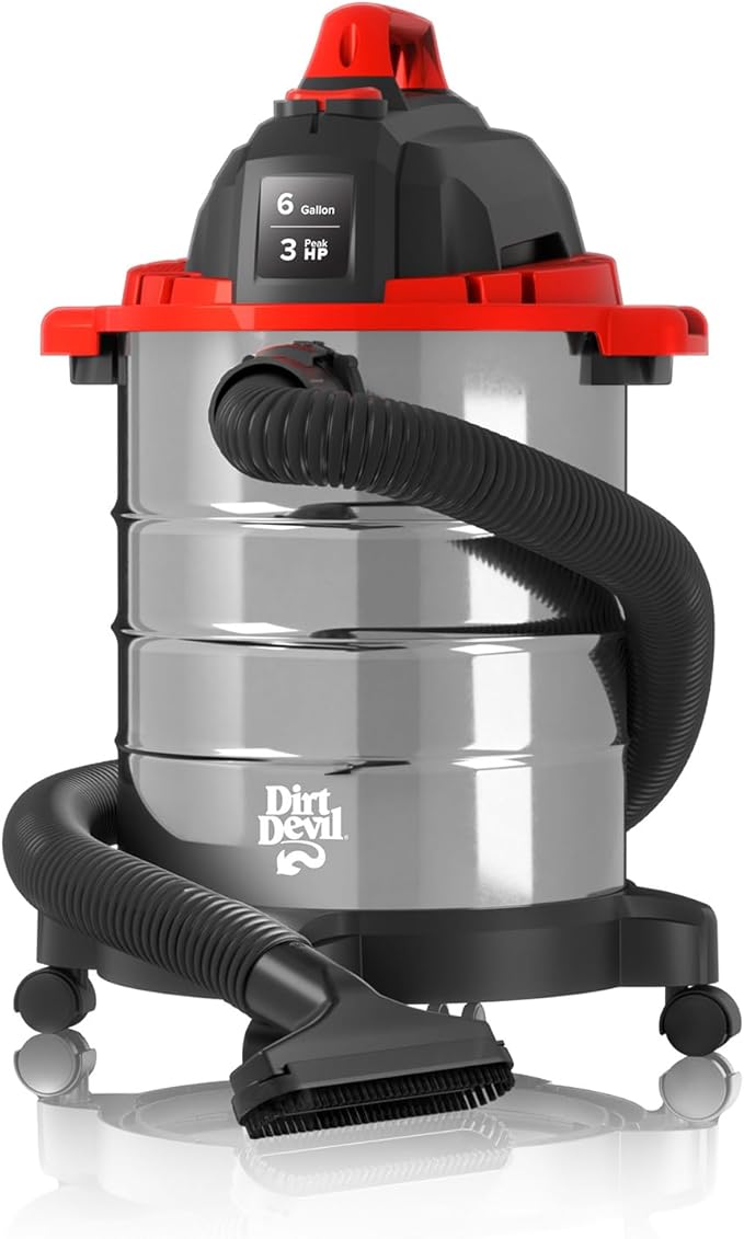 Dirt Devil 6 Gallon Corded Wet Dry Shop Vacuum, Portable, Heavy Duty Vacuum for Garage, Home, Workshop or Vehicle, Durable Design with Versatile Tools, Wet/Dry Shop Vac