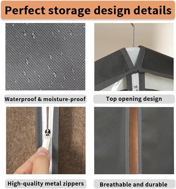 3 Pcs Garment Bags, 40" & 50" PEVA Moth-Proof Breathable Dust Cover, Hanging Clothes Covers with Bedroom, Suits, Padded Clothes, Shirts Prevent Dust