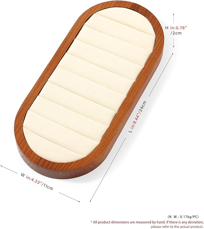 Small Jewelry Rings Display Tray Solid Wood Jewelry Display Organizer Tray for Rings Stud Earrings(Beige)
