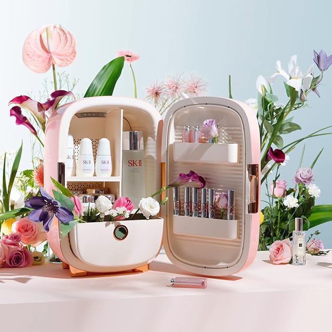 Skincare Fridge 12 Liter, Beauty Fridge for Comestic Storage, 10°C/50°F + Intelligent Constant Temperature Control Mini Compact Pink Cosmetics Refrigerator for Makeup Lipstick