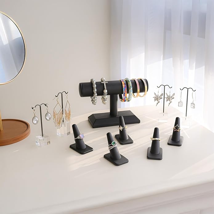MOOCA Jewelry Display Set, Necklace Display Bust, Earring Organizer, Ring Holder Stand for Showcase and Store, Premium Fabric