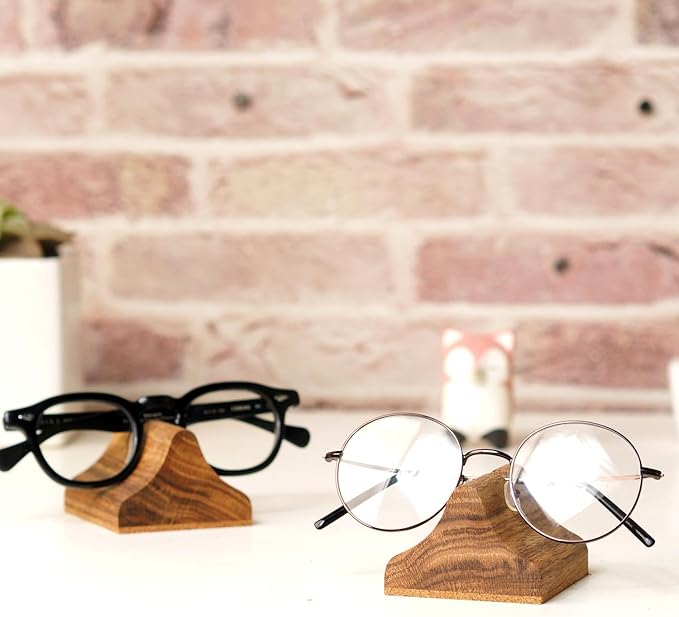 Handmade Wood Carving Eyeglasses Stand Wood Glasses Holder Sunglasses Display Stand Home Office Desk Supplies (OAK)