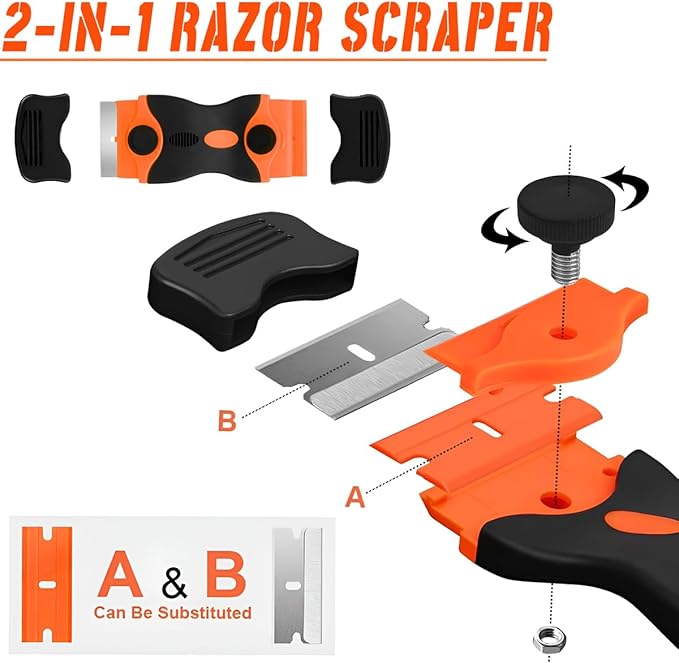 Weedeater Rack 2 Pack Weed Eater Hanger with Advanced Polymer Coating Fully Enveloping the Bracket Provides Scratch-Proof Protection with Razor Blade Scraper Tool for Grass Trimmer Garage Garden Tool