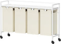 Lifewit Laundry Hamper 4 Section, 168L Pull out Laundry Clothes Basket Organizer with Large Top Shelf and 4 Removable Bags and Handles for Laundry Room Bedroom Bathroom, White with Wheels