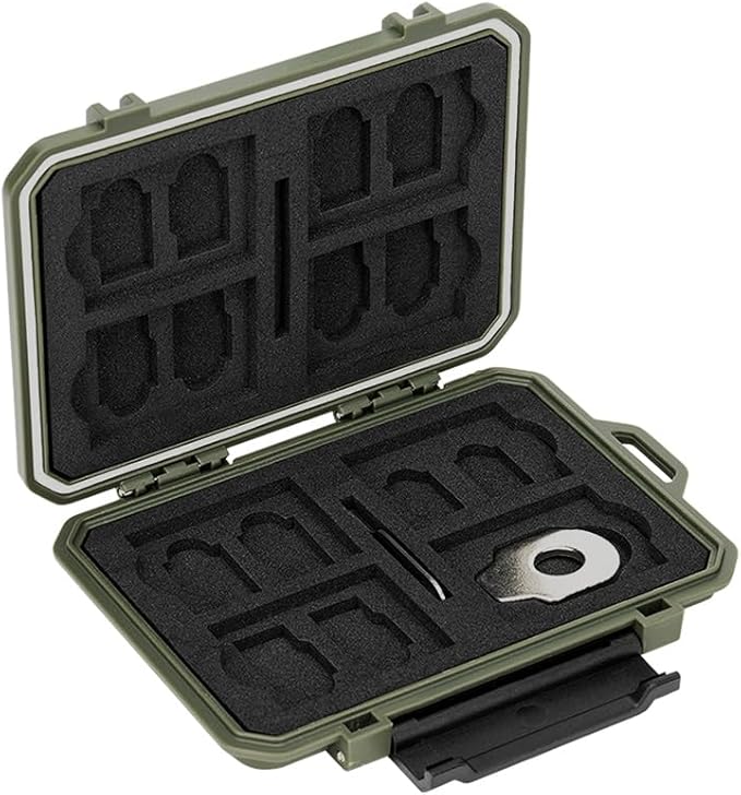 IP67 Waterproof Memory Card Case, Slim Anti-Shock SD TF Card Holder Carrying Case Organizer for 8 SD/SDHC/SDXC Cards, 12 MicroSD/MicroSDHC/MicroSDXC/TF/MSD Cards, 2 Nano SIM Storage - Green