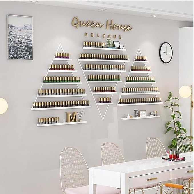 Wall Mounted Shelf Nail Polish Bottle Display Rack, Triangular Essential Oil Perfume Storage Rack, Multifunctional Hanging Salon/Beauty/Nail Shop Organizer Perfume Holder(Size:6,Color:White)