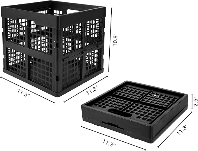 3-Pack Collapsible Plastic Storage Crates,Foldable Crates for Storage,16L (Black)