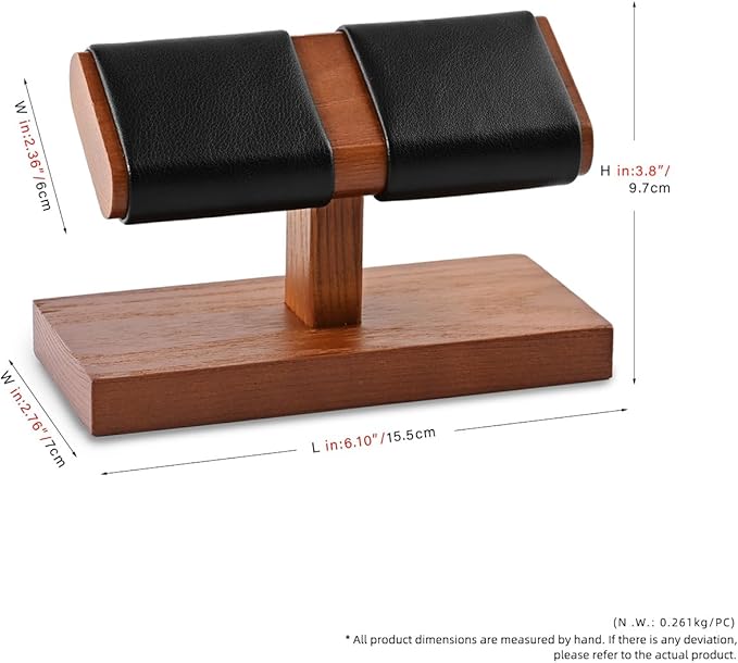 Oirlv Solid Wood Double Watch Display Stand Watch Bracelet Organizer（Black）