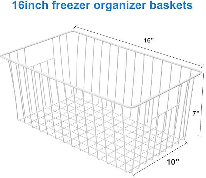 16inch Upright Freezer Organizer Baskets for 13-14,16-21 cu.ft Standup Freezer, Settle freezer chaos and reduce food waste effectively, Durable, Fully Use Space, Improve Air Circulate, White, 4pcs