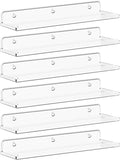 Lifewit Floating Shelves for Wall, 6 Pack 15" Clear Acrylic Shelf Room Decor for Book/Figures/Photo/Makeup in Bathroom, Book Shelf, Living Room, Bedroom, Kitchen Storage and Organization