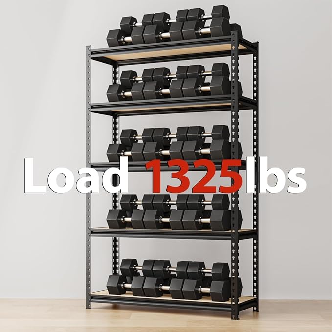60" H x28 W x12 D Father&I 5-Shelf-Rack Shelves Industrial Metal Steel Garage/Kitchen Storage Heavy-Duty Adjustable Tall Shelving Units Organizer for Closet/Pantry/Attic/Laundry, Black