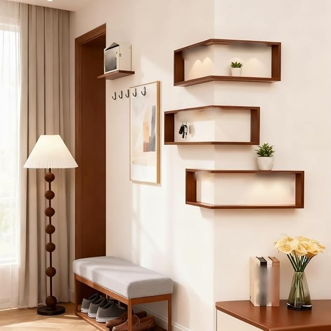 Modern Corner Storage Shelf,Wall-Mounted Living Room Decor Rack,3-Tier Shelf Display Rack Without Lights,Easy Assembly Corner Shelfs for Corners Organize Figurines Collectibles