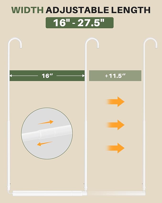 Hanging Closet Rod, Adjustable Height & Width Closet Rods for Hanging Clothes-Closet Extender Hanging Rod Space-Maximizing Design Suitable for Hanging and Drying Clothes, White
