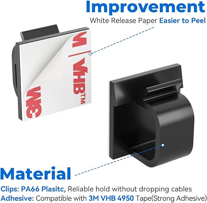 Large Cable Clips 40pcs with Strong Adhesive Tapes,Wire Holder Organizer Cord Management for Car, Office and Home (Black- L05(40PCS))