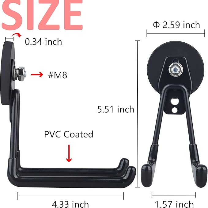 MUTUACTOR Large Garage Hooks,2PCS Storage Magnetic Hooks Heavy Duty,Anti-Slide Garage Hanger Magnetic Mounting,Garage Organization for Power Drill,Garden Tools,Hose,Tool Chest,Steel Pegboard,Workshop