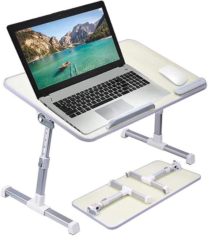 Amazon Basics Adjustable Tray Table Lap Desk Fits up to 17-Inch Laptop, Medium, 12"x20", Cream