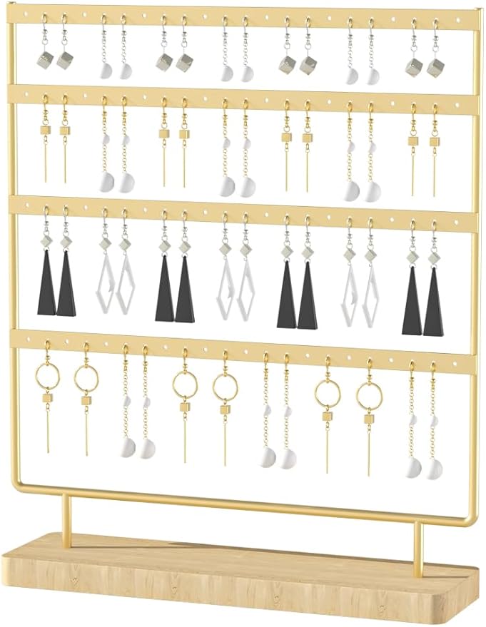 Earring Holder Organizer,Pierced Large Earrings Display Stand For Selling,Small Stud Earring Organizer Rack,Hoop Earring Storage Hanger Tree (Golden, 4 tier)