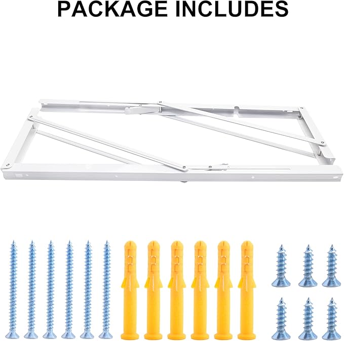 YUMORE 24 Inch Folding Shelf Brackets, Heavy Duty L Bracket, White DIY Collapsible Shelf Bracket for Workbench Folding Table Hinge, Max Load: 330lb, 2 Pack