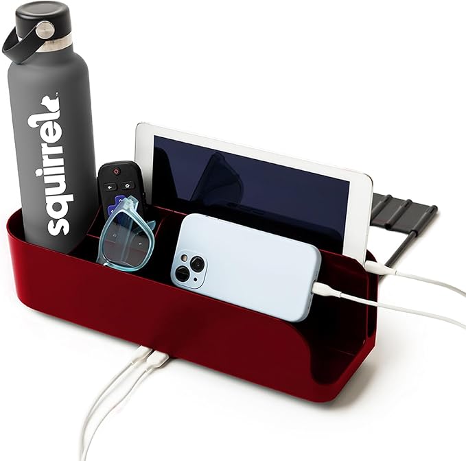 Squirrel-Bedside Perch for College Dorm Room Lofted Bed, Floating Organizer with USB-C & A Charging Ports, Small Spaces, Bed Side Caddy & Nightstand, Device & Cup Holder, Dorm Essential, Red