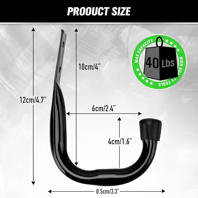 Heavy Duty Garage Storage Hooks, 12-piece Bike Hooks for Garage Wall, Utility Garage Hooks, Wall Mount J Hook for Hanging, Large Metal Storage Organizer Tool, Extension Cord Hanger