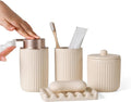 BosilunLife Bathroom Accessories Set - Ceramic Bathroom Set Bathroom Decor Sets Bathroom Counter Foam Soap Dispenser and Toothbrush Holder Set, Soap Dish, Apothecary Jar (Striped Apricot)