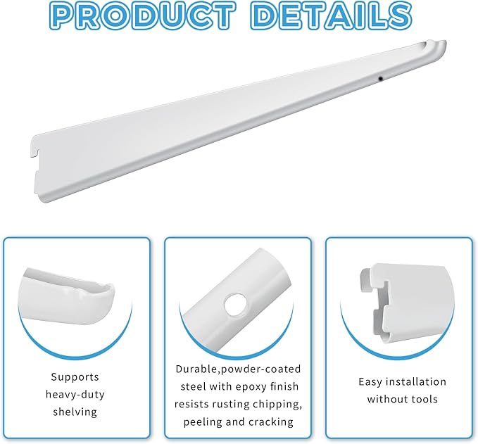 10 Pack 16.5‑Inch Adjustable Wire Shelf Brackets – Heavy‑Duty Double‑Track Closet & Wall Shelving System Supports（White）