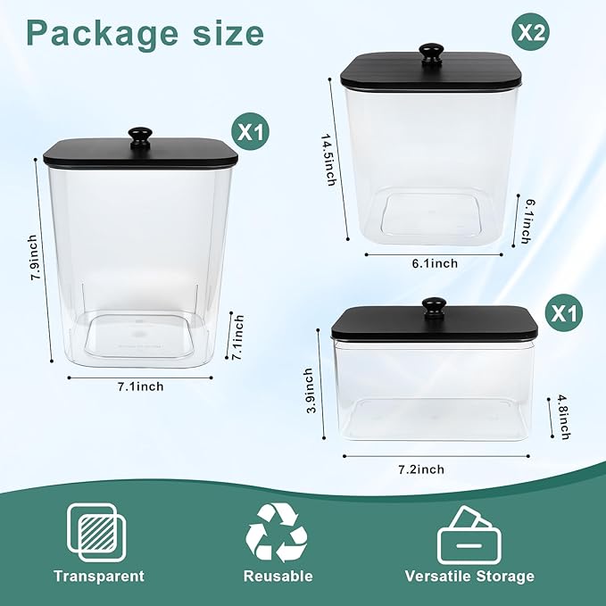 4 Pack Laundry Pod Containers and Dryer Sheet Holder Acrylic Jars with Bamboo Lids and Labels Laundry Room Organization Containers for Scent Booster Powder Detergent Pods Storage