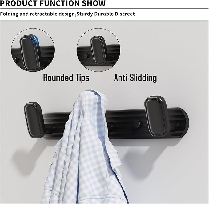 Coat Rack Wall Mount Black, 3 Hooks Rack Metal Coat Hanger Wall for Hanging Hat Purse and Robes, Towel Hook for Bathrooms and Entryway (1 Pack)