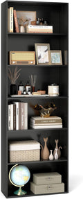 Tangkula 6-Tier Bookcase, 70” Tall Freestanding Bookshelf with 6 Open Shelves, Anti-Toppling Kits, Floor Display Storage Organizer for Living Room, Study, Kitchen, Home & Office (Black, 70" H)