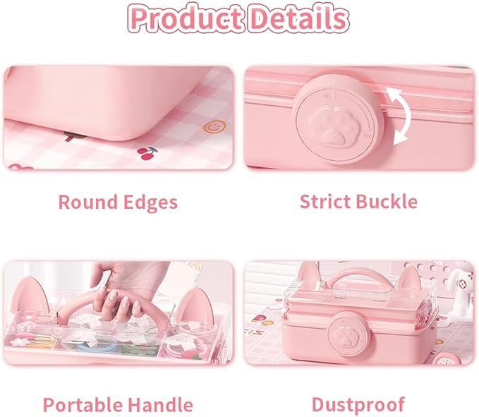 Bow Knot Hair Accessories Organizer Box Cute Dust Proof Childrens Jewelry Storage Box 3 Layers Plastic Storage Box for Hair Clips,Headbands,Hair Bands,Jewelry,Etc