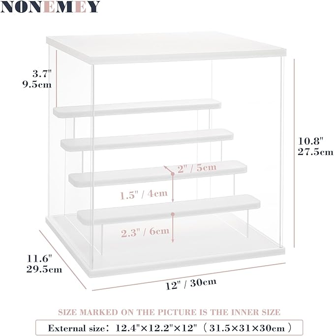 NONEMEY Clear Acrylic Display Case with Light ,3/4/5/6 Tier Multiple Color Lights via Remote Control Dustproof Display Box for Collectibles Figures Mini Toys (5Tier 12.4*12.2*12inch )
