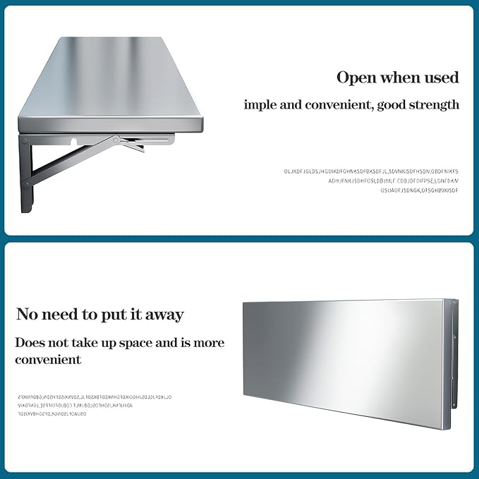 Wall Mounted Folding Table,304 Stainless Steel Wall Folding Desk,Floating Table for Wall,Laundry Room Folding Table,Home Bars and Dining Establishments(100x40cm /39.4"x15.7")