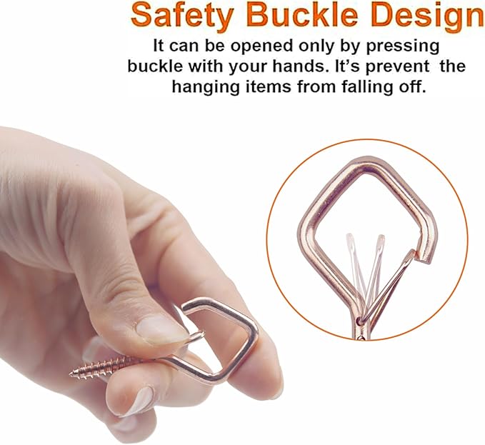 35PCS Eye Screw Hooks for Hanging Heavy Duty with Safety Buckle.Metal Ceiling Hooks for Hanging Plants,Cup,Wind Chime,Bird Feeders,String Lights at Indoor&Outdoor,2.36 Inches Rose Gold