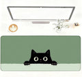 Cute Black Cat Large Mouse Pad – Extended Desk Mat 35.43 x 15.75 in – Kawaii Kitty Peeking Over Edge, Green Background, Non-Slip Rubber Base, Waterproof Keyboard & Mouse Pad for Office or Gaming