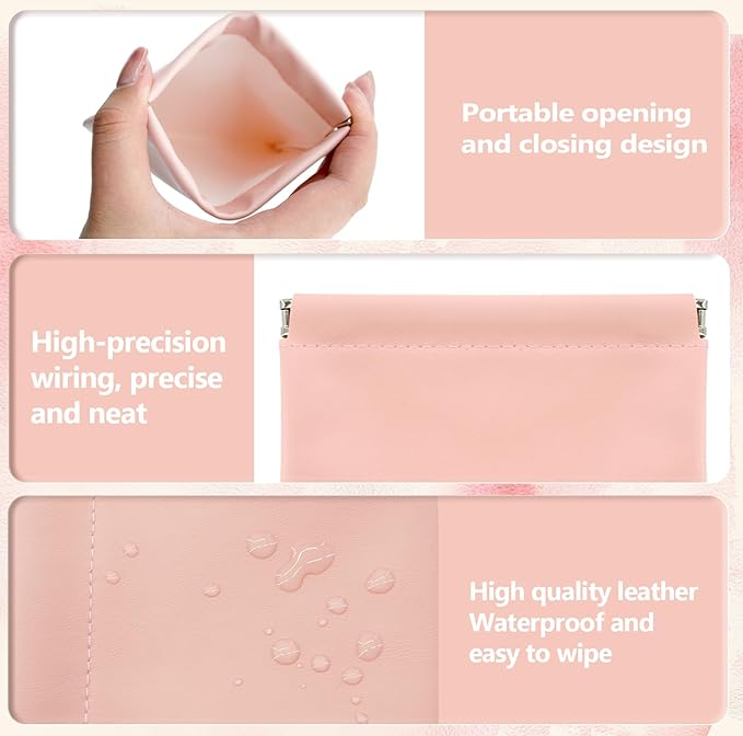 5Pcs Snap Closure Leather Organizer Pouch, Pouchic Leather Organizer, Storage Pouch（Pink）
