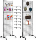 Eastern Tree 2 Packs 2'x 5' Six Pieces Gridwall Panels Stand with T-Base, Black Wire Grid Wall Display Racks with Wheels, Craft Show Display Rack, Retail Display, Extra More 16 Pieces Hooks