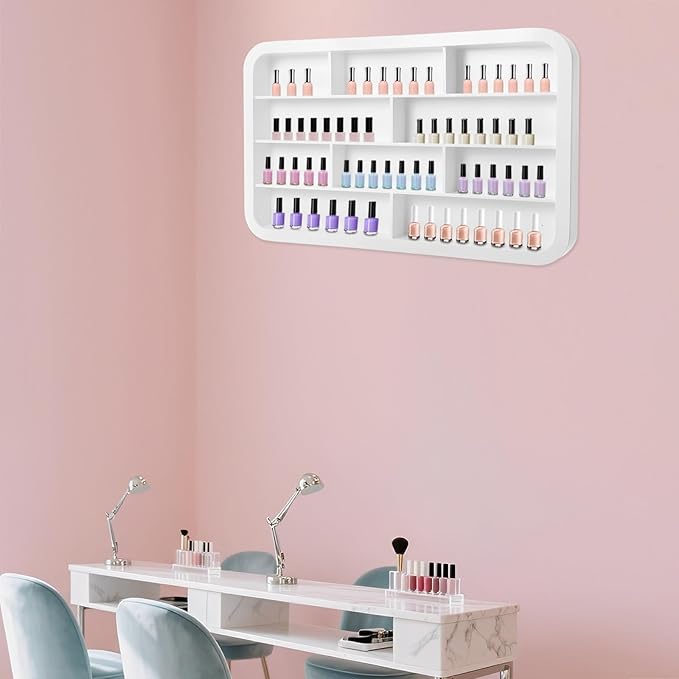 Wall Mounted Nail Polish Racks 4 Tier Hanging Nail Polish Storage Holder Cosmetic Display Stand Nail Polish Shelf Organizer for Home Salon Business Spa