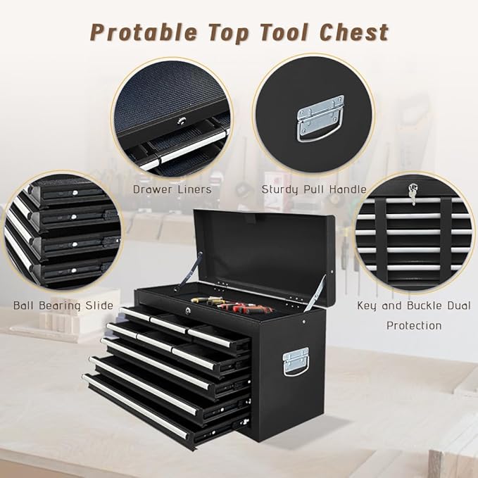 13-Drawer Double Doors Handle Rolling Tool Chest, 2 in 1 Detachable Rolling Tool Chests, Large Tool Boxes with Lock, Metal Standing Tool Cabinet for Garage Workshop(Black)