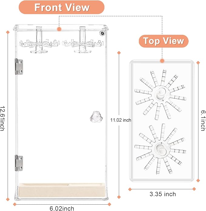 Necklace Holder, Acrylic Jewelry Organizer with 24 Hooks, Rotation Clear Necklaces Pendant Display Case Stand, Dust-proof Velvet Tray Hanging Rack Storage for Earrings Rings