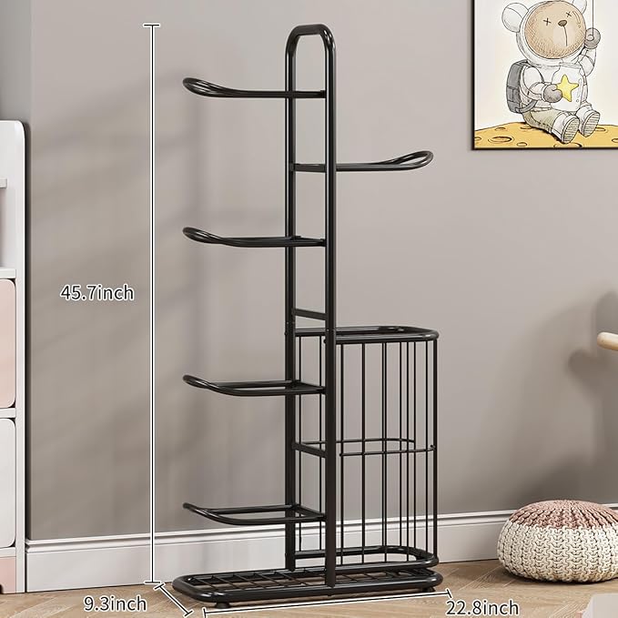 Sports Ball Storage Rack | Adjustable Vertical Stand for Basketball, Soccer, Volleyball & More | Durable Steel Organizer for Garage |5-Ball |45.7 inches, black
