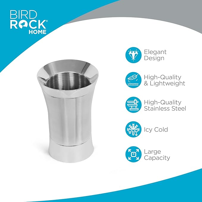 BirdRock Home Stainless-Steel Wine Chiller - Elegant Double Wall Bucket - Single Insulated Bottle Holder - Wine or Champagne Cooler for Table - Wine Accessories - Indoor or Outdoor - Silver
