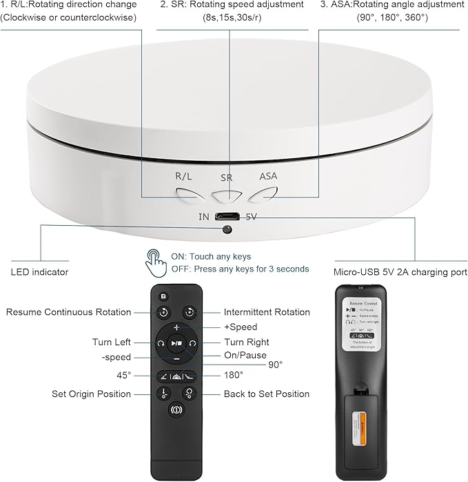 Motorized Rotating Display Stand for Jewelry, Rechargeable Automatic Mute Rotating Stand, Electronic Turntable with USB for Display, Remote Control
