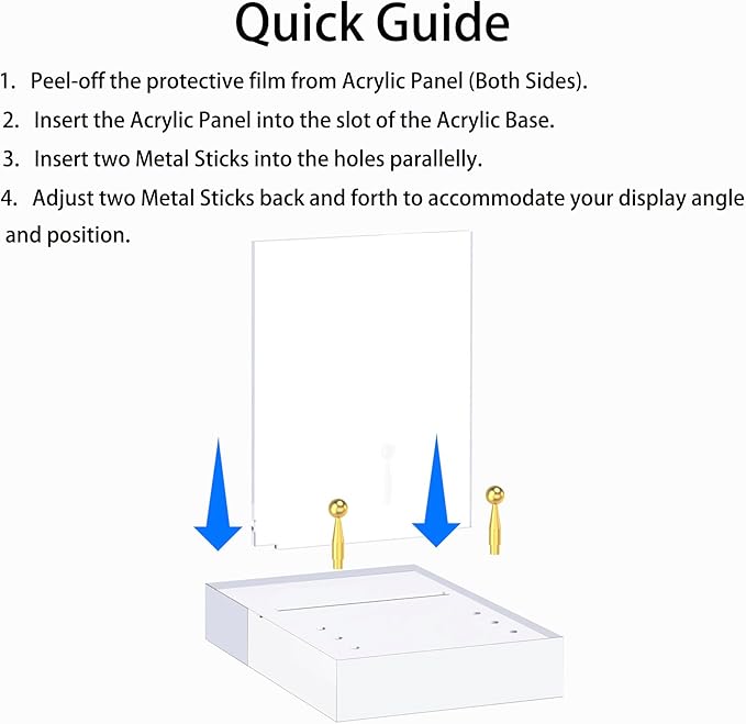 Acrylic Easel Display Stand with Adjustable Gold-Toned Hardware for Pictures, Crystal Clear Acrylic Stand with Floating Appearance for Cookbook, Invitation and Plates