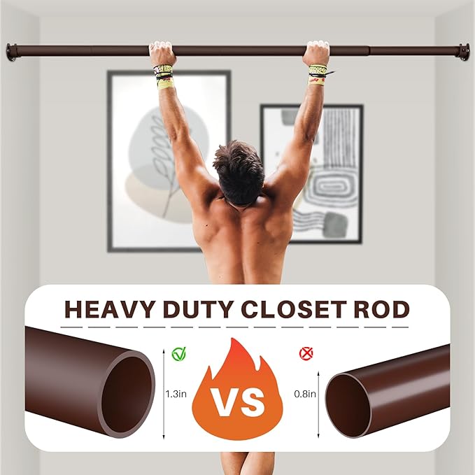 Closet Rod - Closet Rods for Hanging Clothes, 17 to 38 inch Adjustable Closet Hanging Rod, Heavy Duty Clothes Rod Clothing Bar, Closet Poles for Hanging Clothes for Wardrobes, Shower Curtain