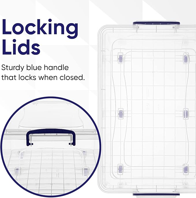 Superio Storage Bins with Lids- Clear Boxes for Organizing, Stackable Plastic Containers- BPA Free, Non-Toxic, Odor Free, Organizer for Home, Office, Dorm (6 Pack, 32 Qt (Wheeled))