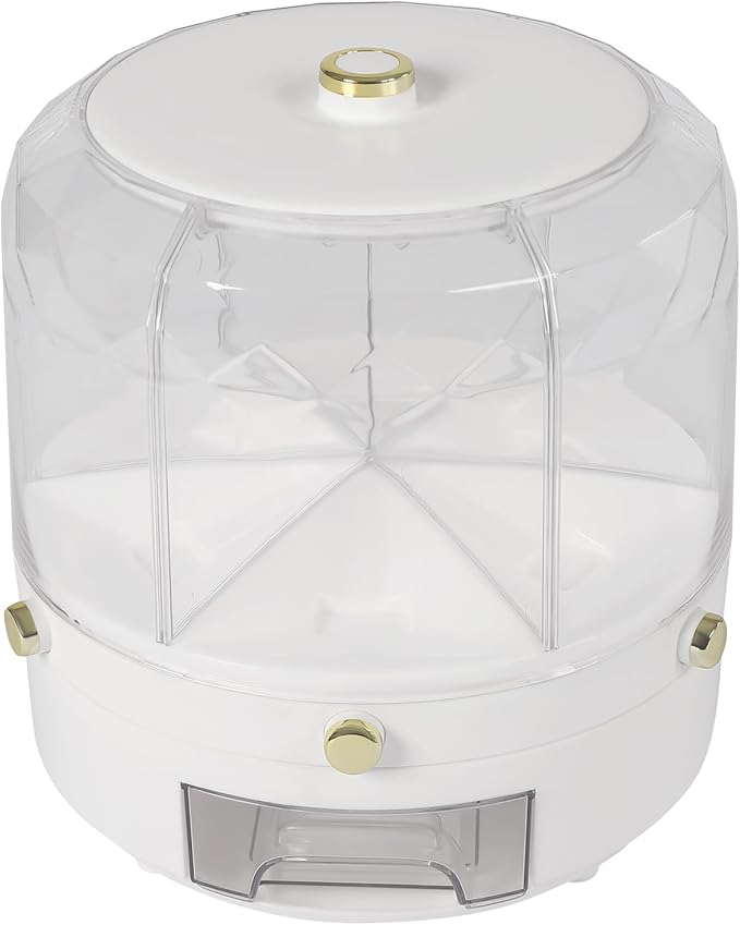 Cereal Dispenser Countertop 360° Rotating Grain Storage Container 13.2 Lbs Rice Dispenser 6 Grids Dry Food Dispenser Candy Dispensers Countertop for Small Grains, Beans, Rice